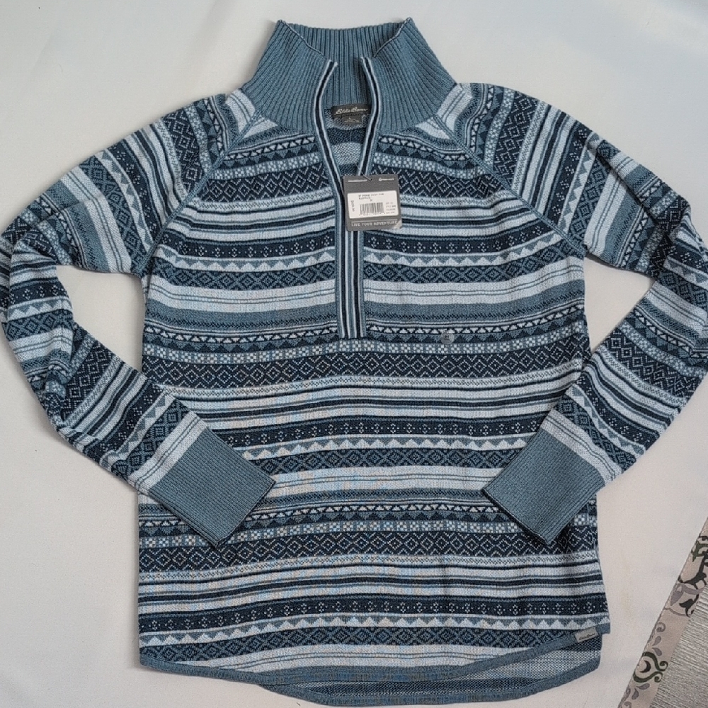 Eddie Bauer M Tall Womens's Blue and Gray/Blue Zip Up Sweater - Picture 1 of 10